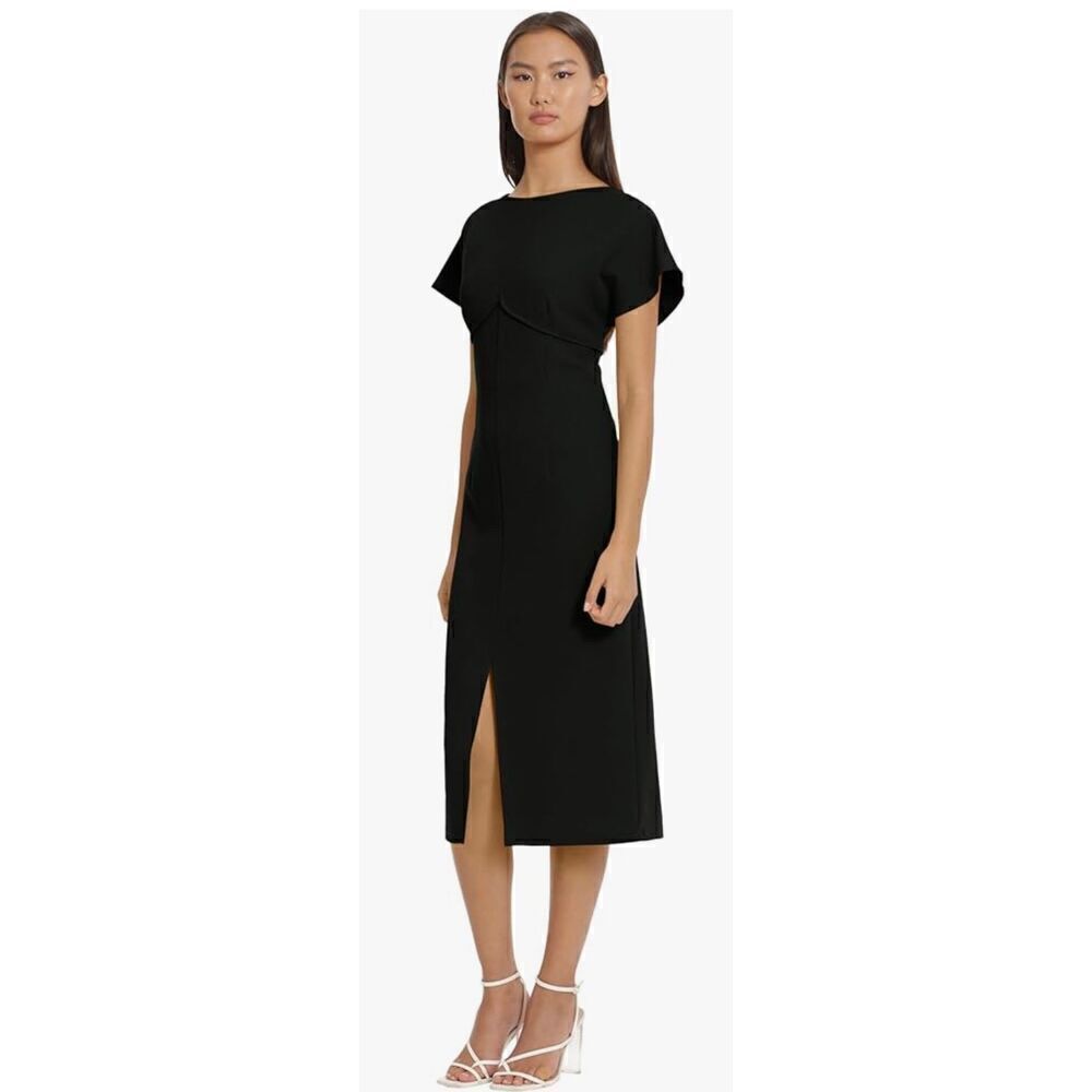 Donna Morgan Women's Flutter Sleeve Crepe Sheath Midi Dress with Keyhole